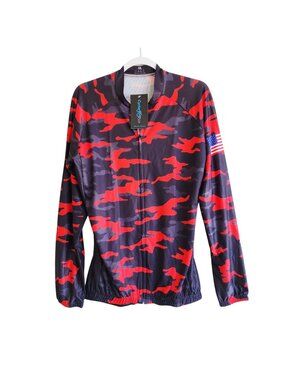Cycle Run Mens Red Camo Long Sleeve Cycling Jersey XXL Lightweight  USA Flag